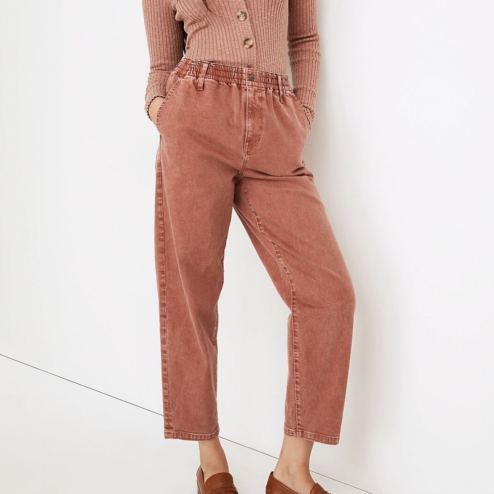 Madewell Pull On Balloon Jeans Garment Dyed Edition Washed Red Medium